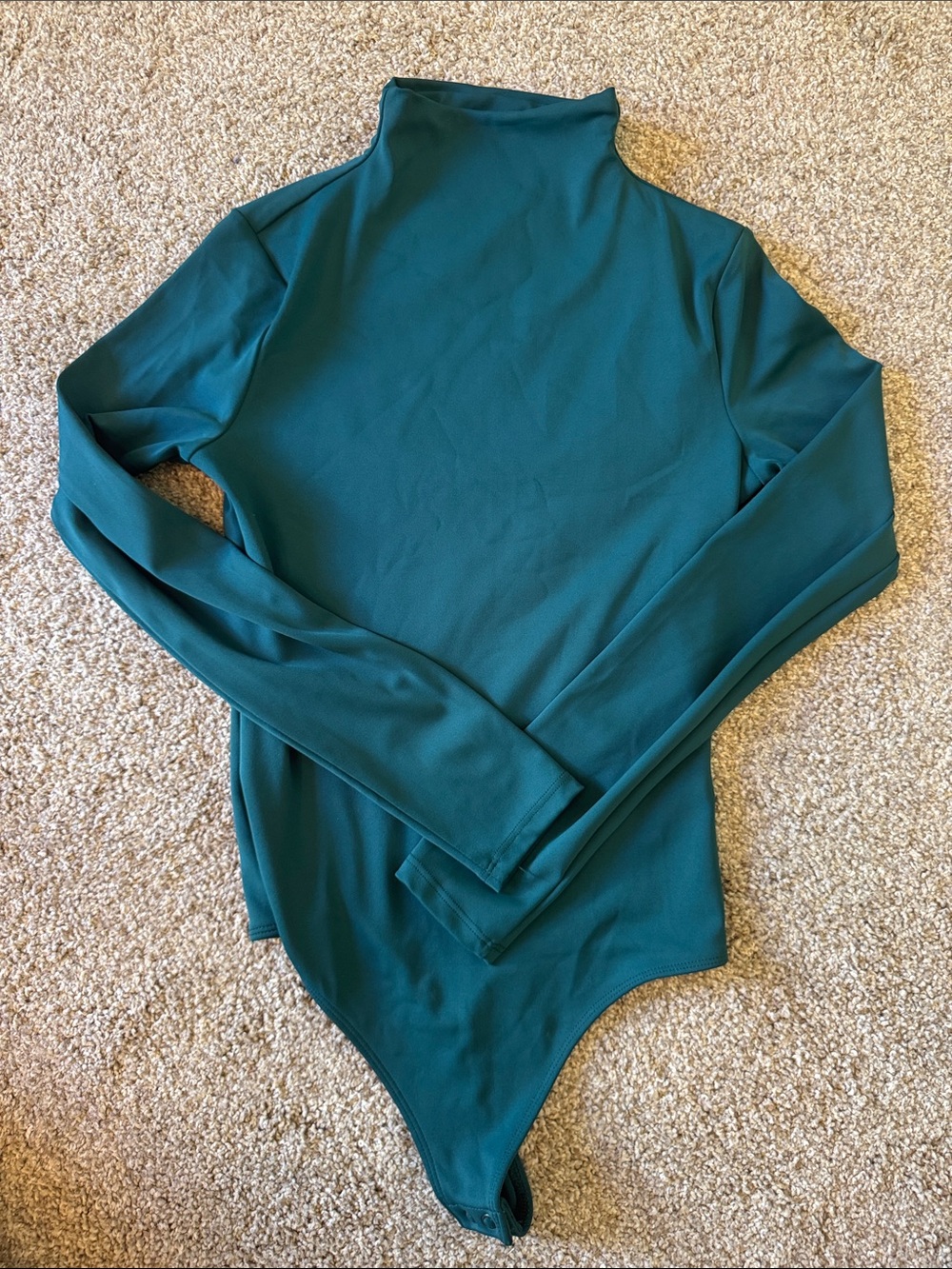 Express Body Contour Long Sleeve Mock Neck Bodysuit - Teal Green